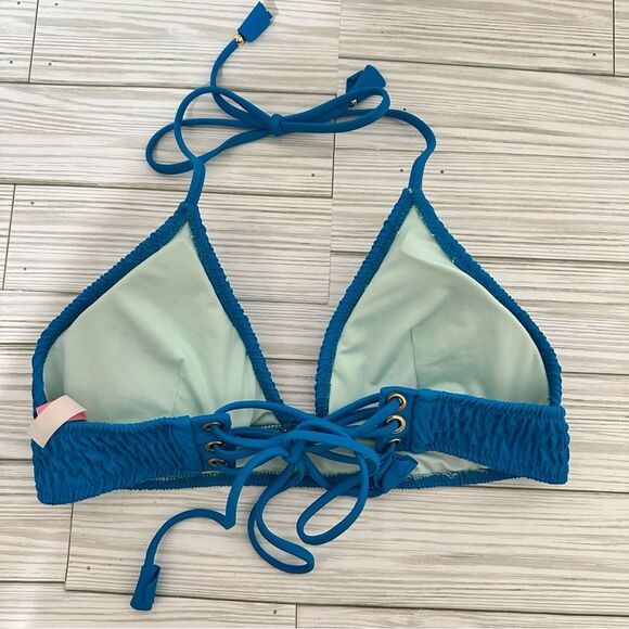 VICTORIA’S SECRET SMOCKED TRIANGLE PADDED STRAPPY BIKINI TOP BLUE MEDIUM‎ - Picture 5 of 6